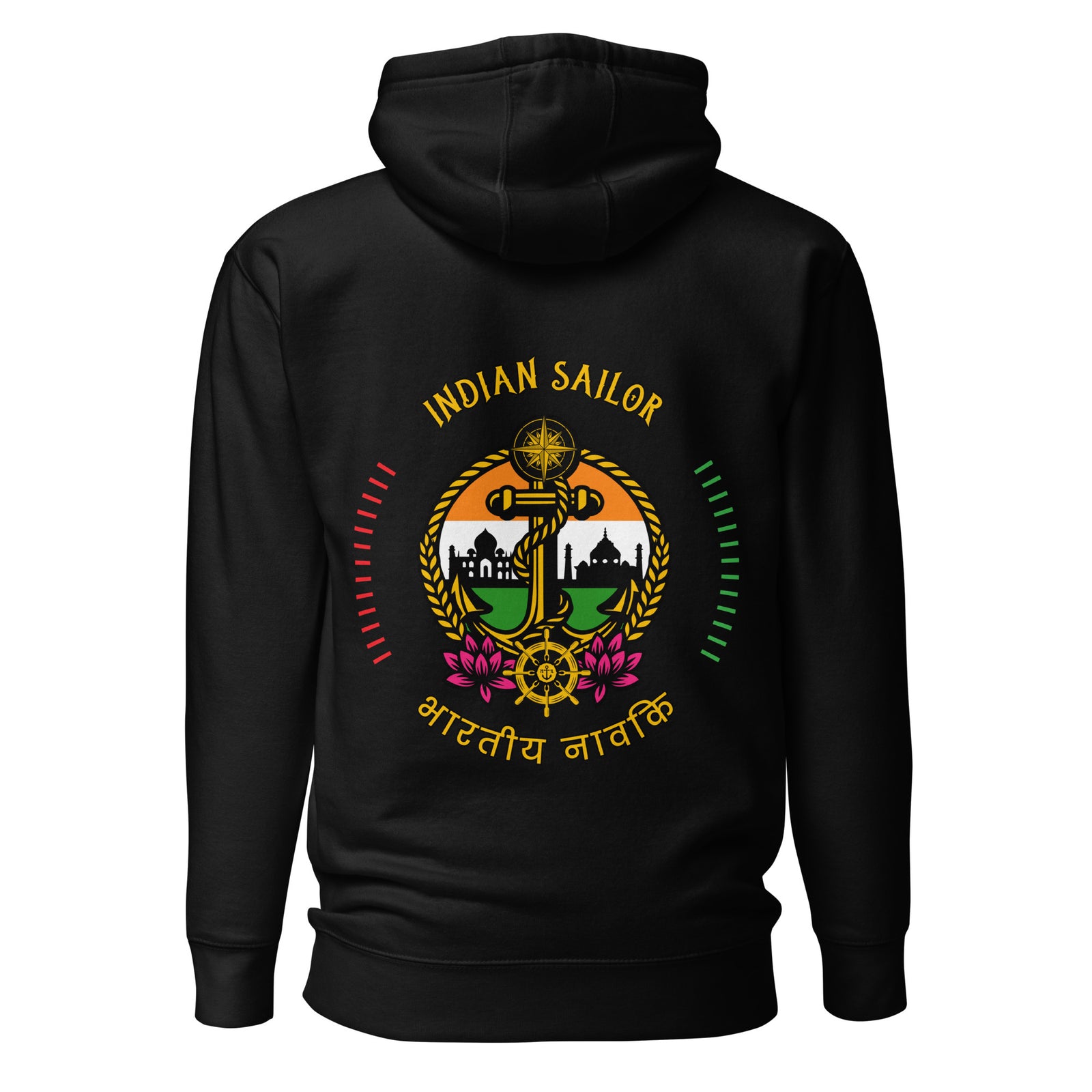 Indian Sailor Hoodie by 7SHORT1LONG® featuring navy blue fabric and sailor-inspired design with a hood and maritime details.