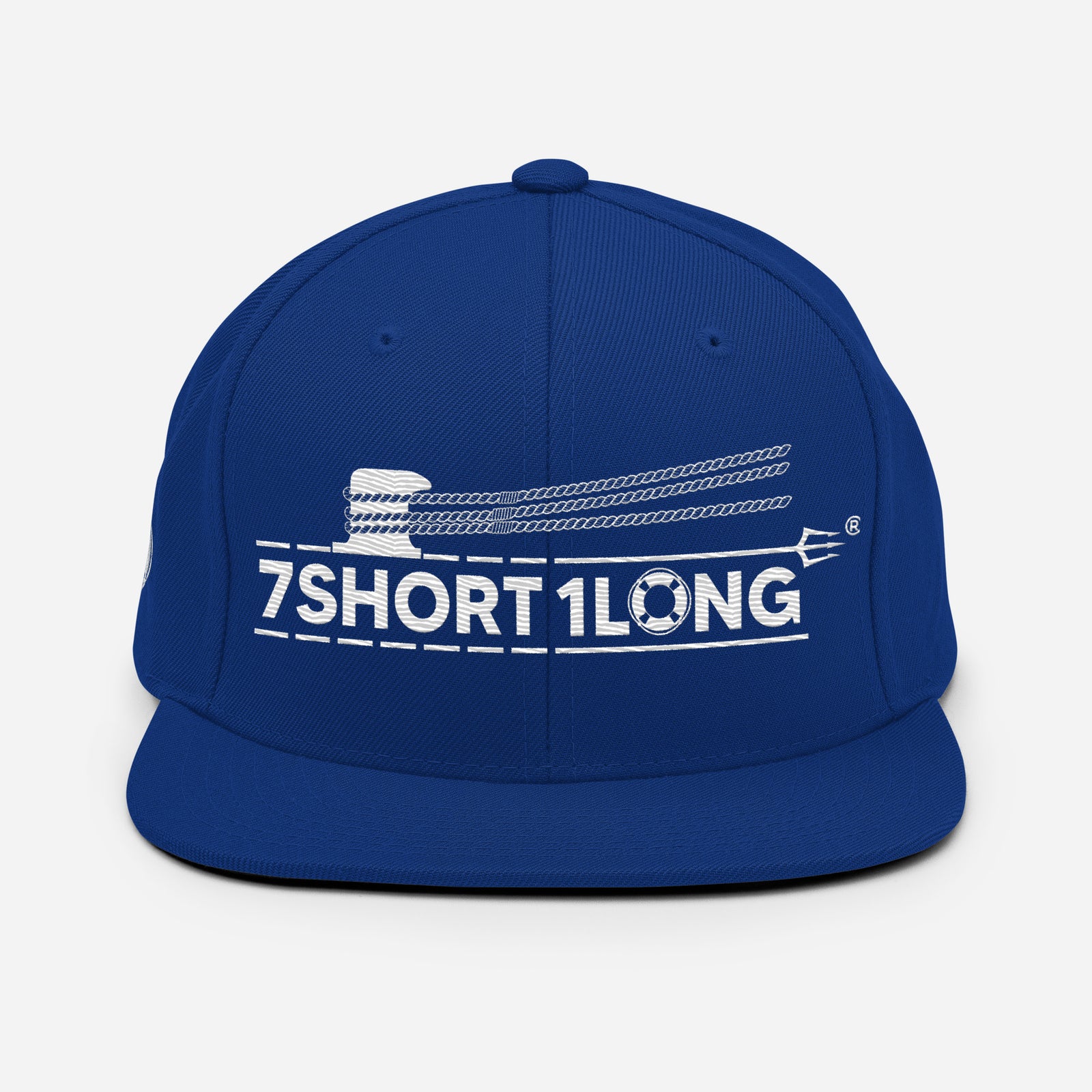 Royal blue Deck Hand Seafarer nautical snapback cap by 7SHORT1LONG® with embroidered front design and adjustable snap closure.