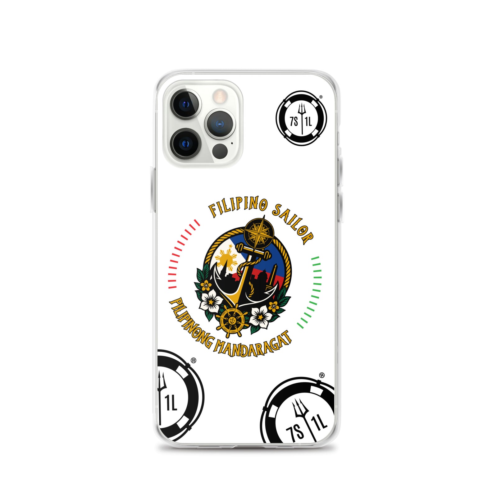 Clear Filipino Sailor iPhone 12 Pro case with anchor design by 7SHORT1LONG® featuring nautical sailor motif.