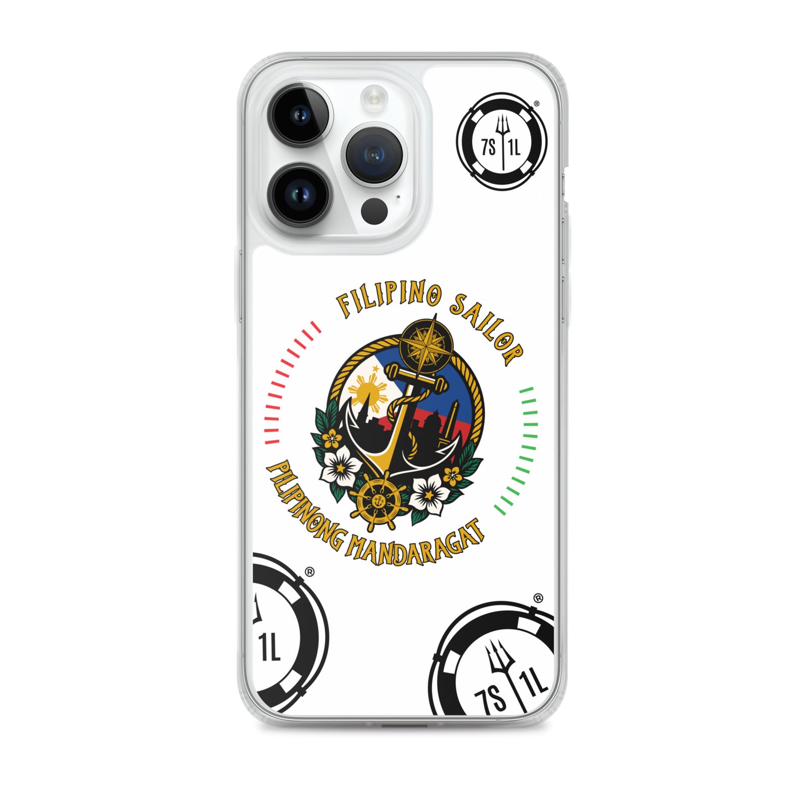 Clear Filipino Sailor iPhone case with Seafarer anchor design for iPhone 14 Pro Max by 7SHORT1LONG®.