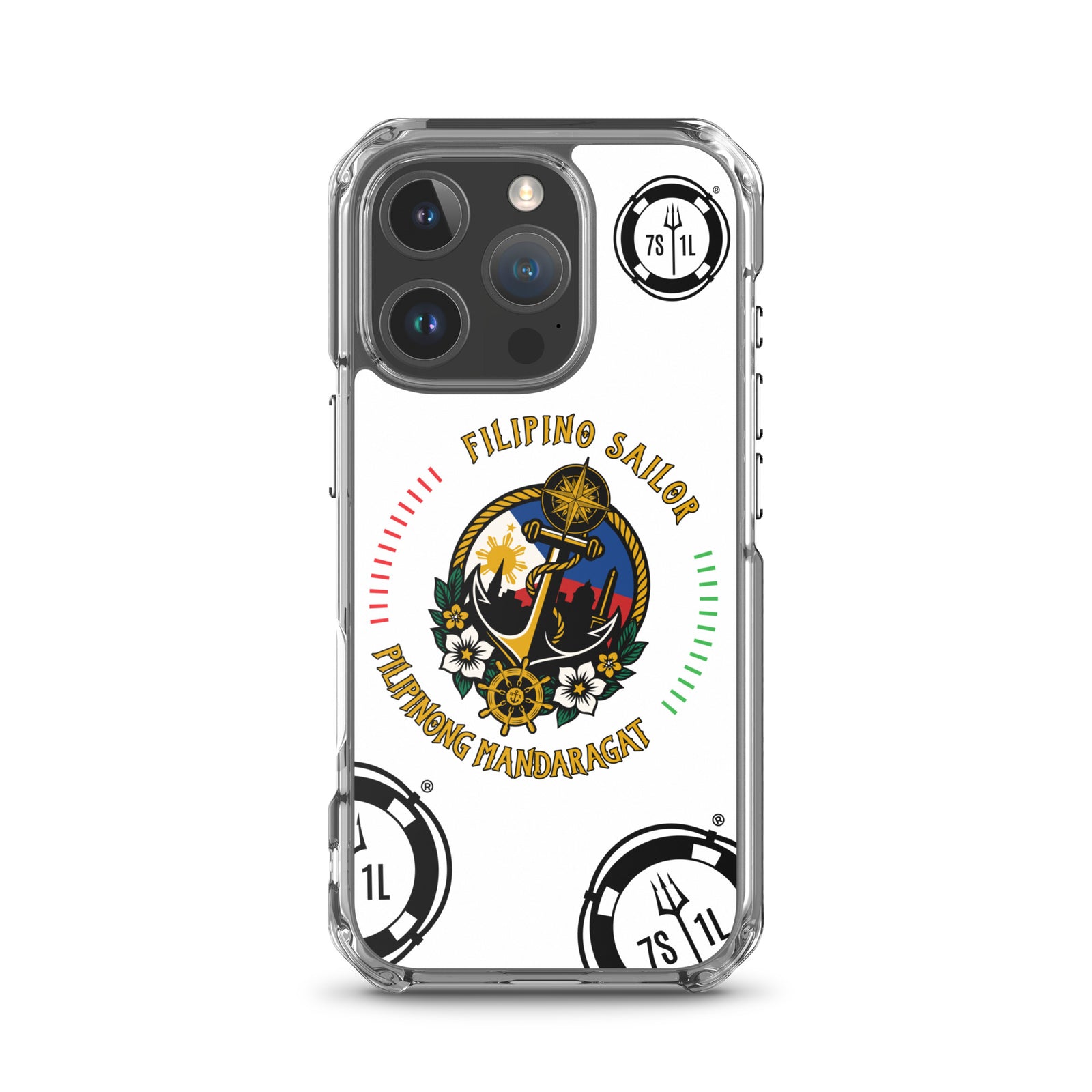 Clear iPhone 16 Pro case with Filipino sailor anchor design and seafarer motif by 7SHORT1LONG®.