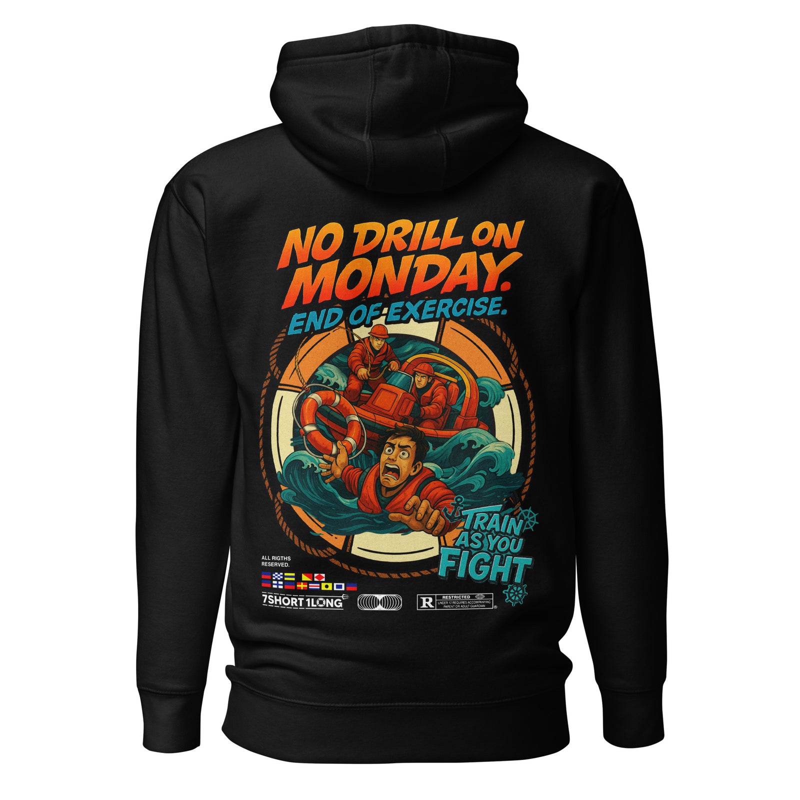 Man Overboard Hoodie in black, back view