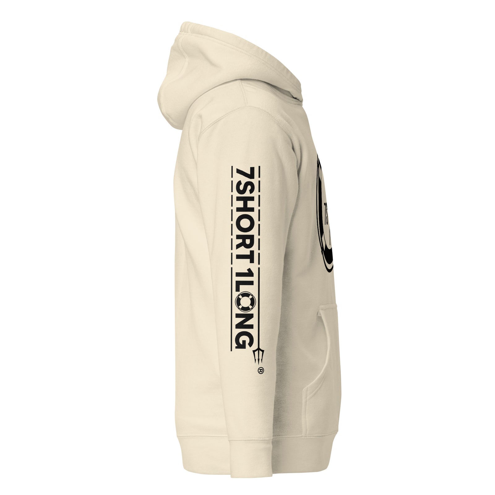 Unisex cotton heritage pullover hoodie by 7SHORT1LONG® featuring a Sign On Sign Off Crew design in bone color.