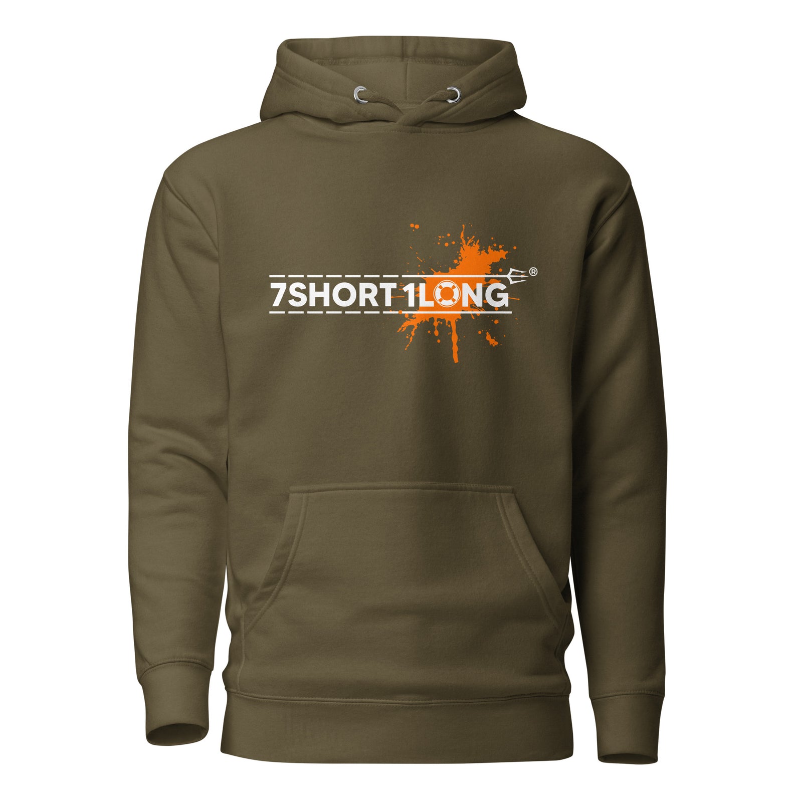 Safety at Sea Splash Graphic Hoodie in military green, front view