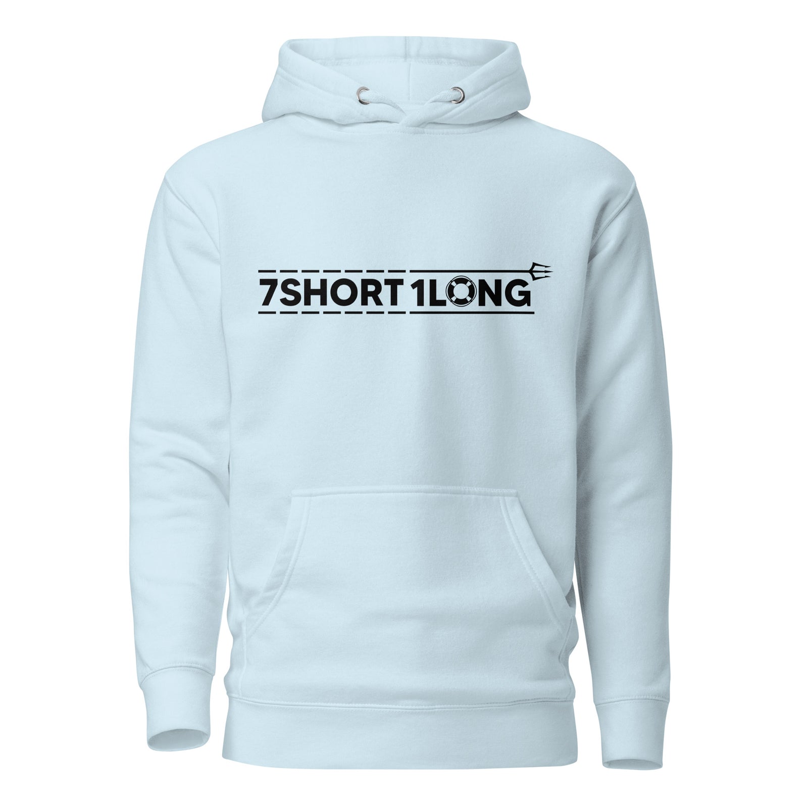 Sky-blue Lifeboat Safety Hoodie by 7SHORT1LONG® featuring a unisex cotton heritage pullover design and front graphic.