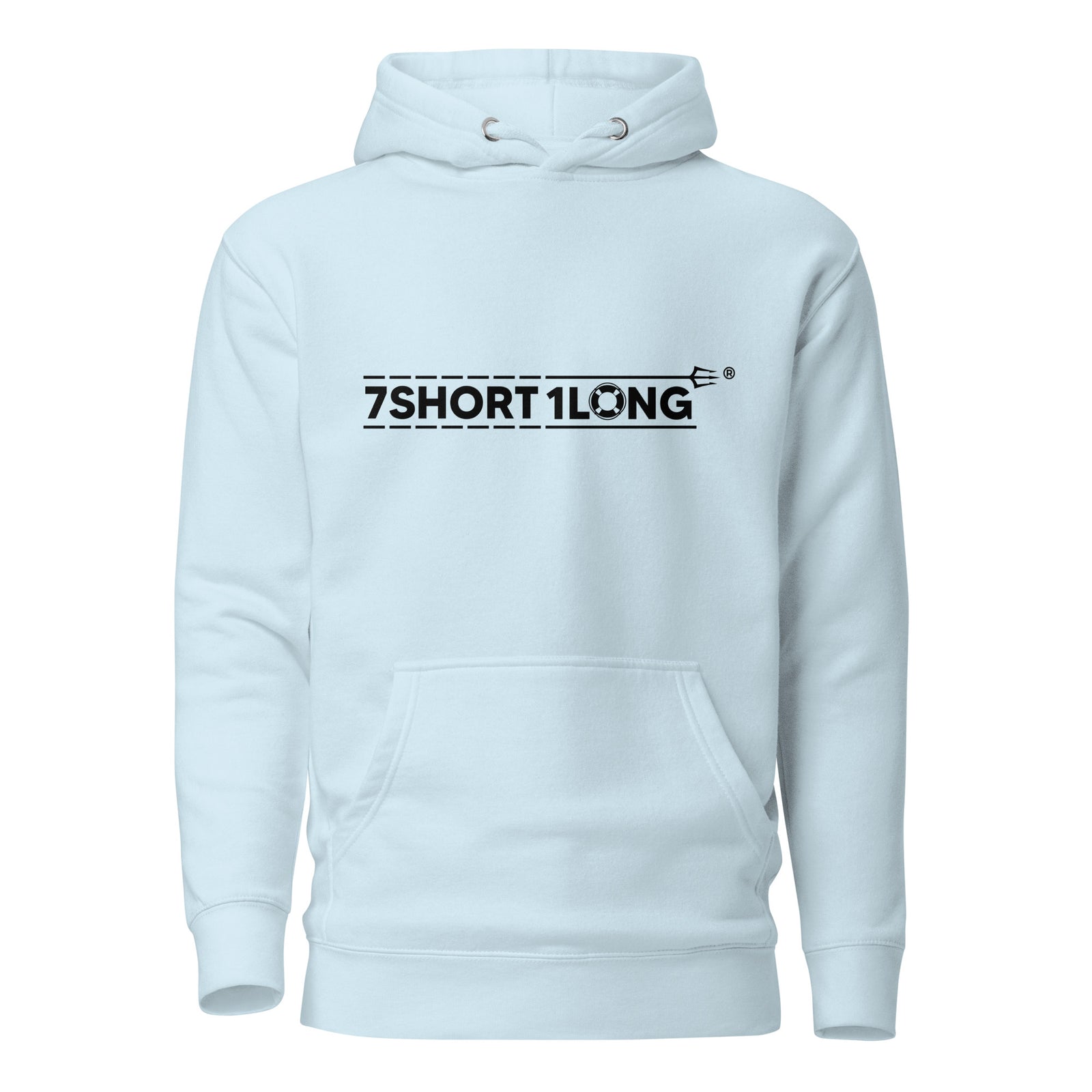 Sky blue Cruise Ship Tender Hoodie by 7SHORT1LONG® featuring a unisex cotton pullover design and maritime-inspired style.