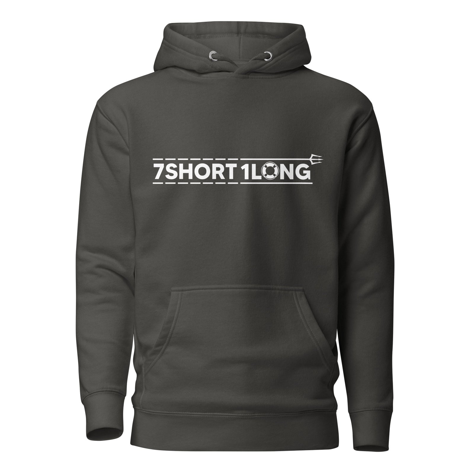 Unisex black Lifeboat Safety Hoodie by 7SHORT1LONG® made of cotton with a vintage-style front design.