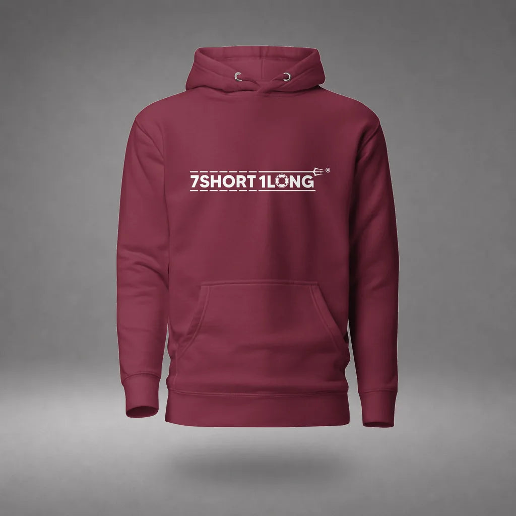 Cruise Ship Tender Hoodie in Maroon, front view, floating over a gray studio floor.