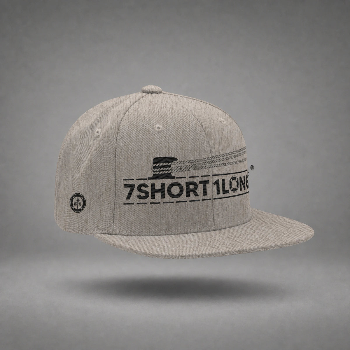 Heather Grey Deck Hand rope and signal snapback cap shown from the left side in a gray floating studio.