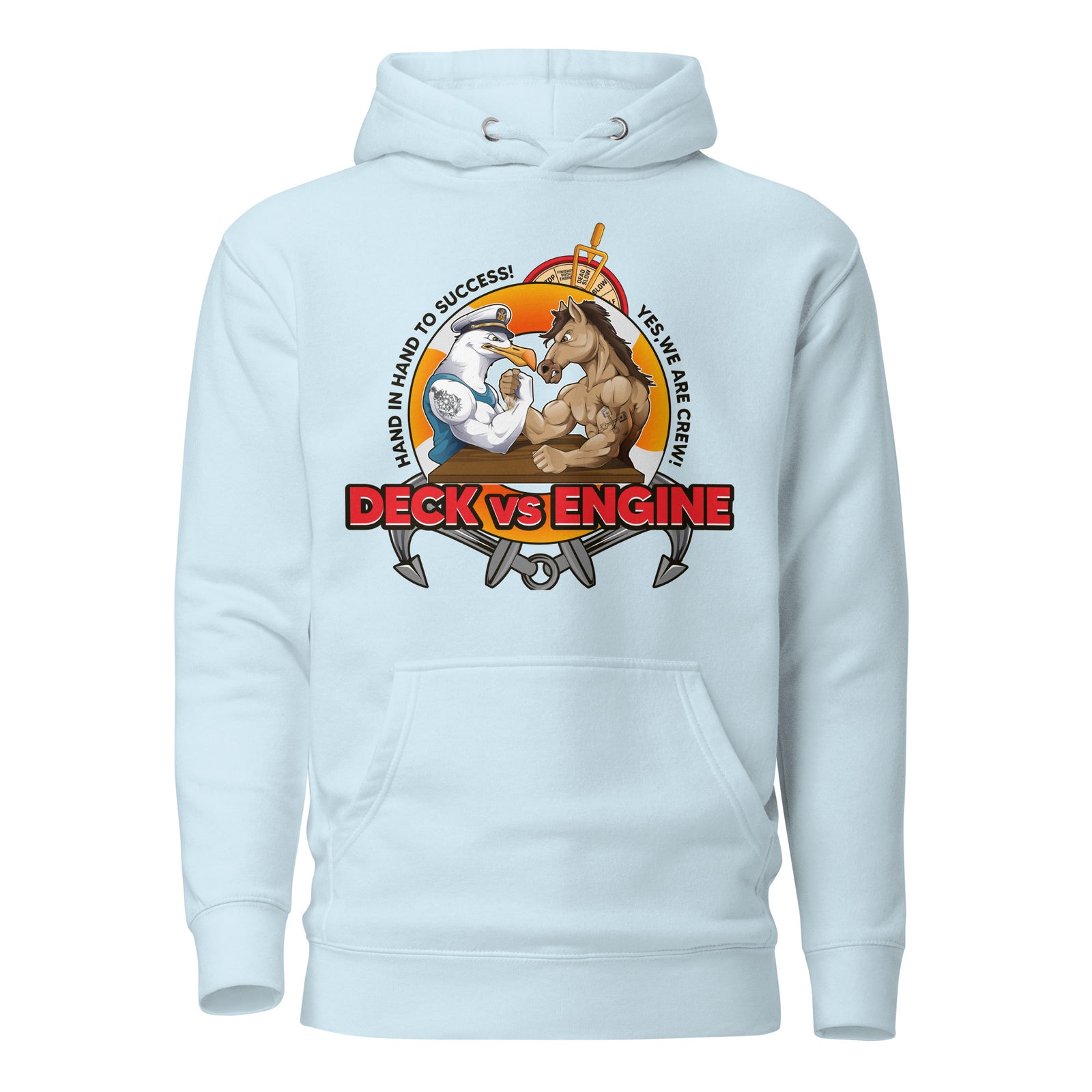 7SHORT1LONG® Deck vs Engine Department hoodie featuring a crewneck design with bold graphic print on the front.