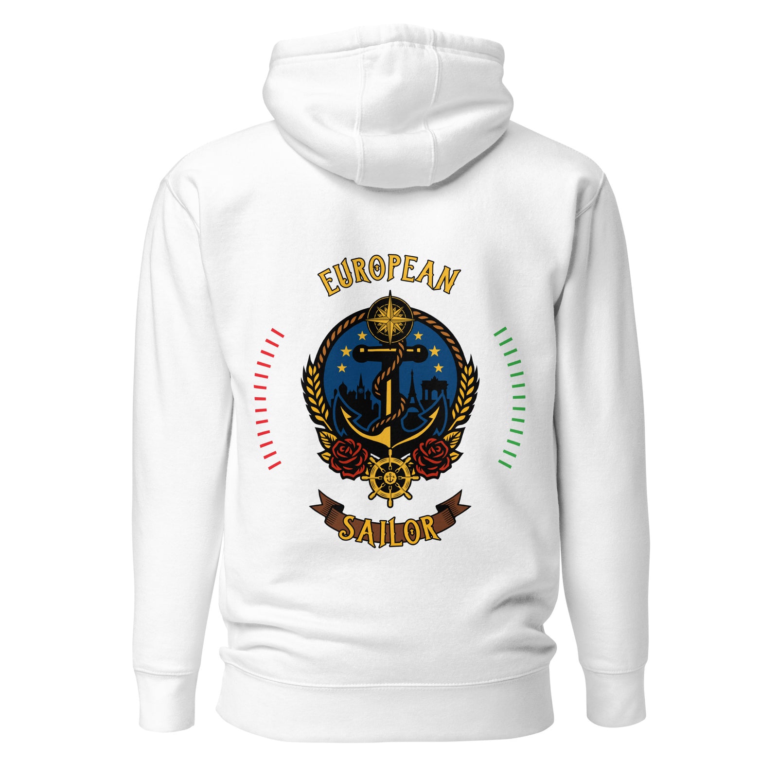 European Sailor Hoodie by 7SHORT1LONG® featuring a nautical design, soft fabric, and a comfortable hood for casual wear.