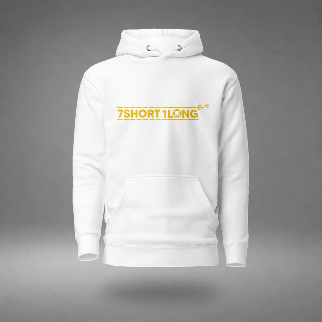 Filipino Sailor Hoodie in White, front view, floating over a gray studio floor.