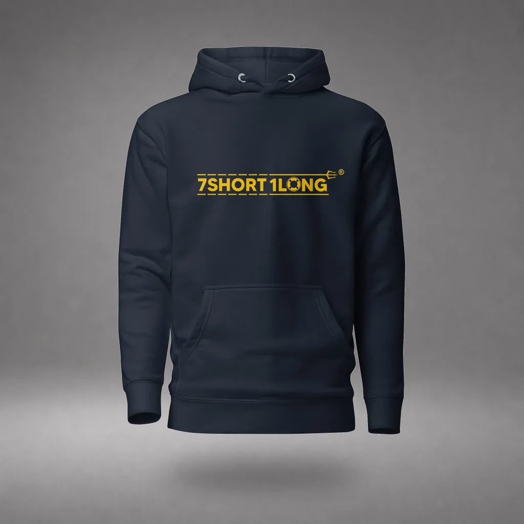 Indian Sailor Hoodie in Navy Blazer, front view, floating over a gray studio floor.