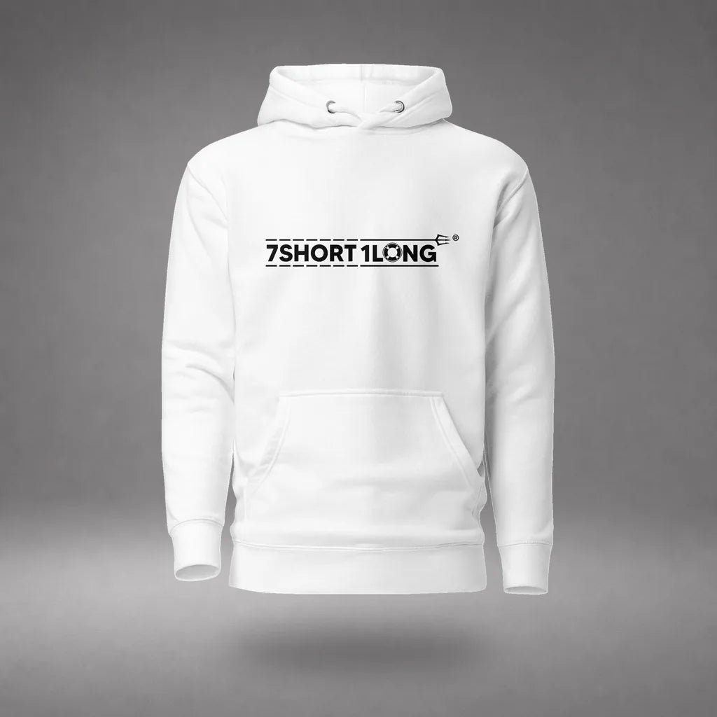 Maritime Safety Drill Hoodie in White, front view, floating over a gray studio floor.