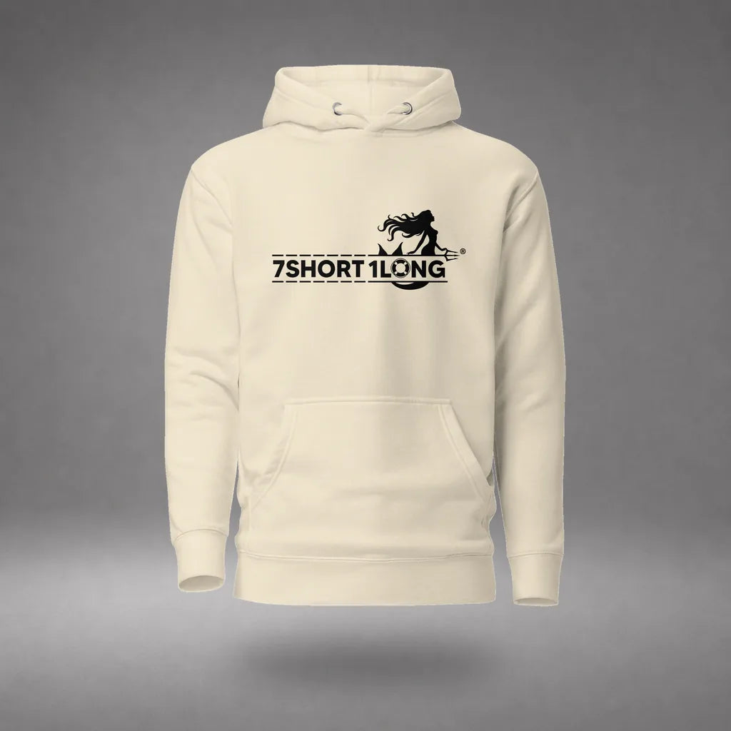 Mermaid Cruise Ship Hoodie in Bone, featured product view, floating over a gray studio floor.