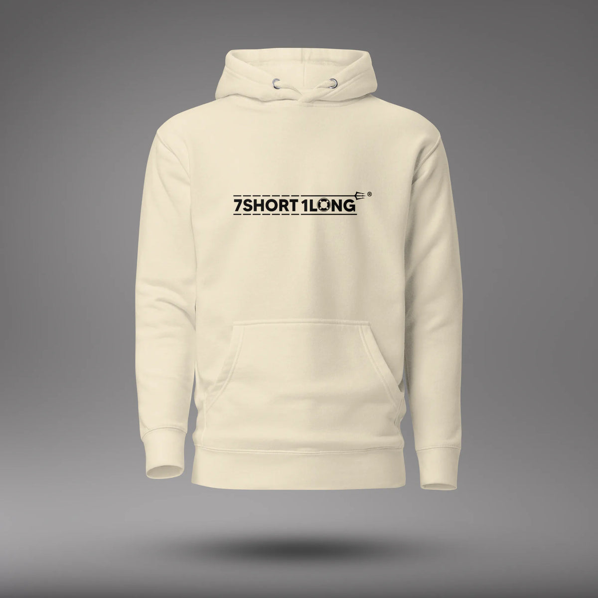 Bone Seafarer Daily Life Hoodie, front view with 7SHORT1LONG chest logo, floating on a gray studio background.