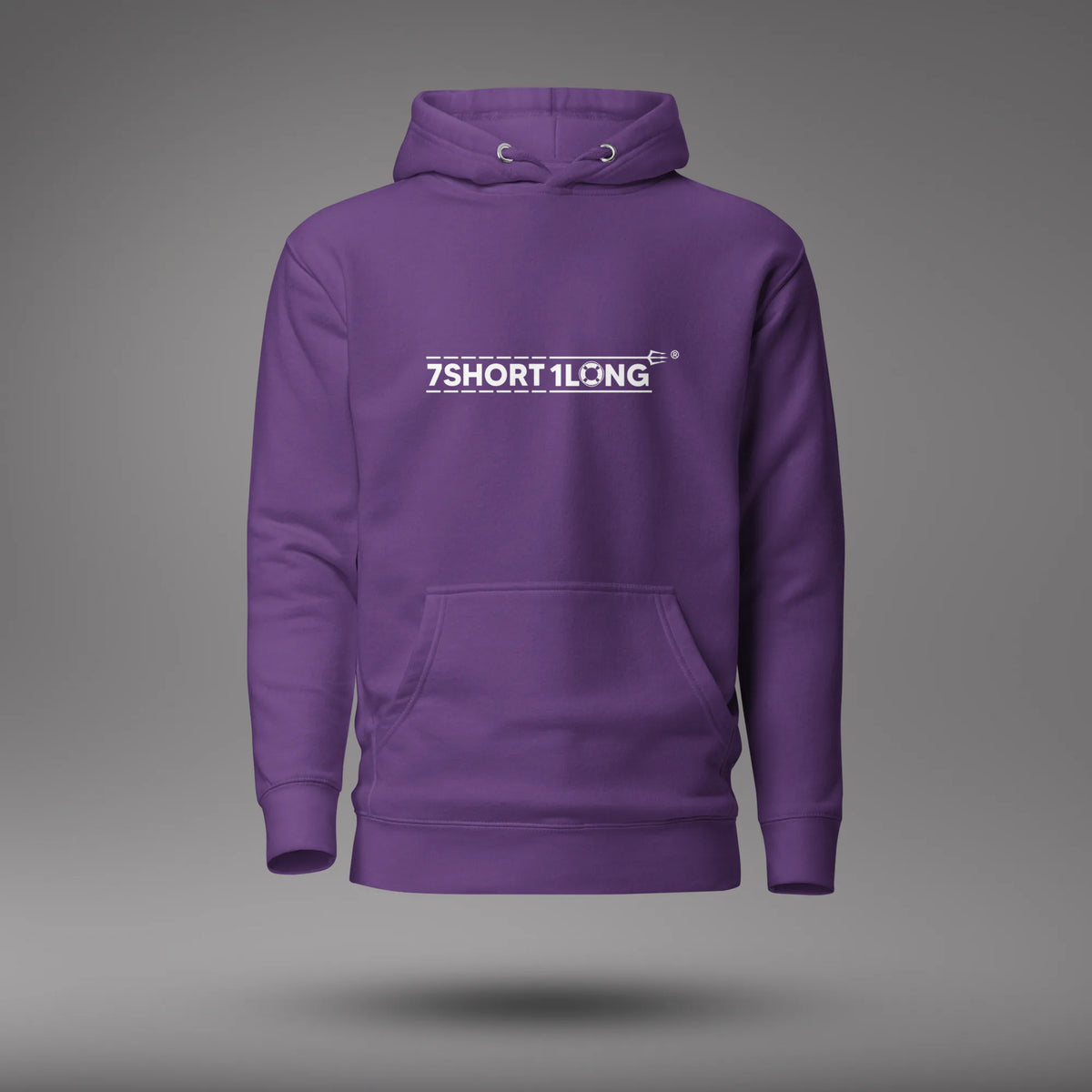 Purple Seafarer Daily Life Hoodie, front view with 7SHORT1LONG chest logo, floating on a gray studio background.