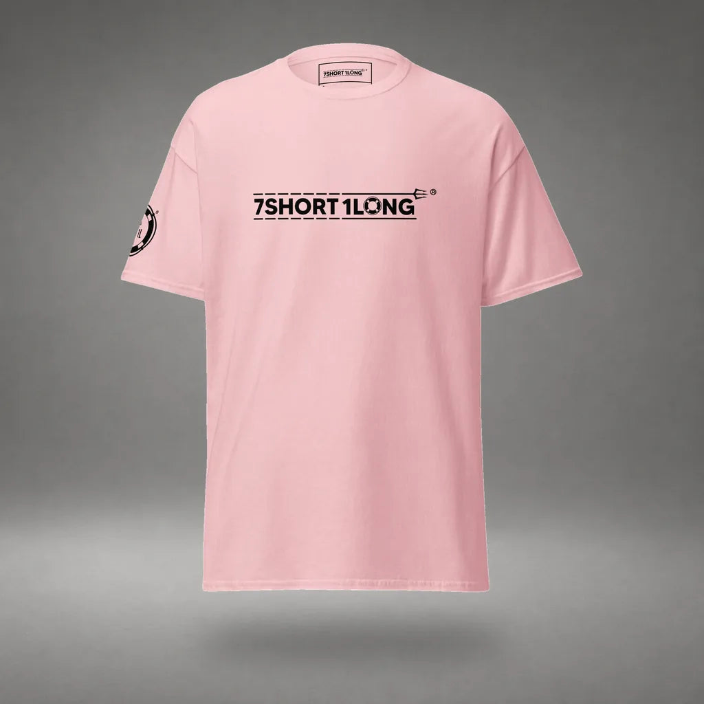 Seafarer Emergency Signal T-Shirt in Light Pink, front view, floating over a gray studio floor.