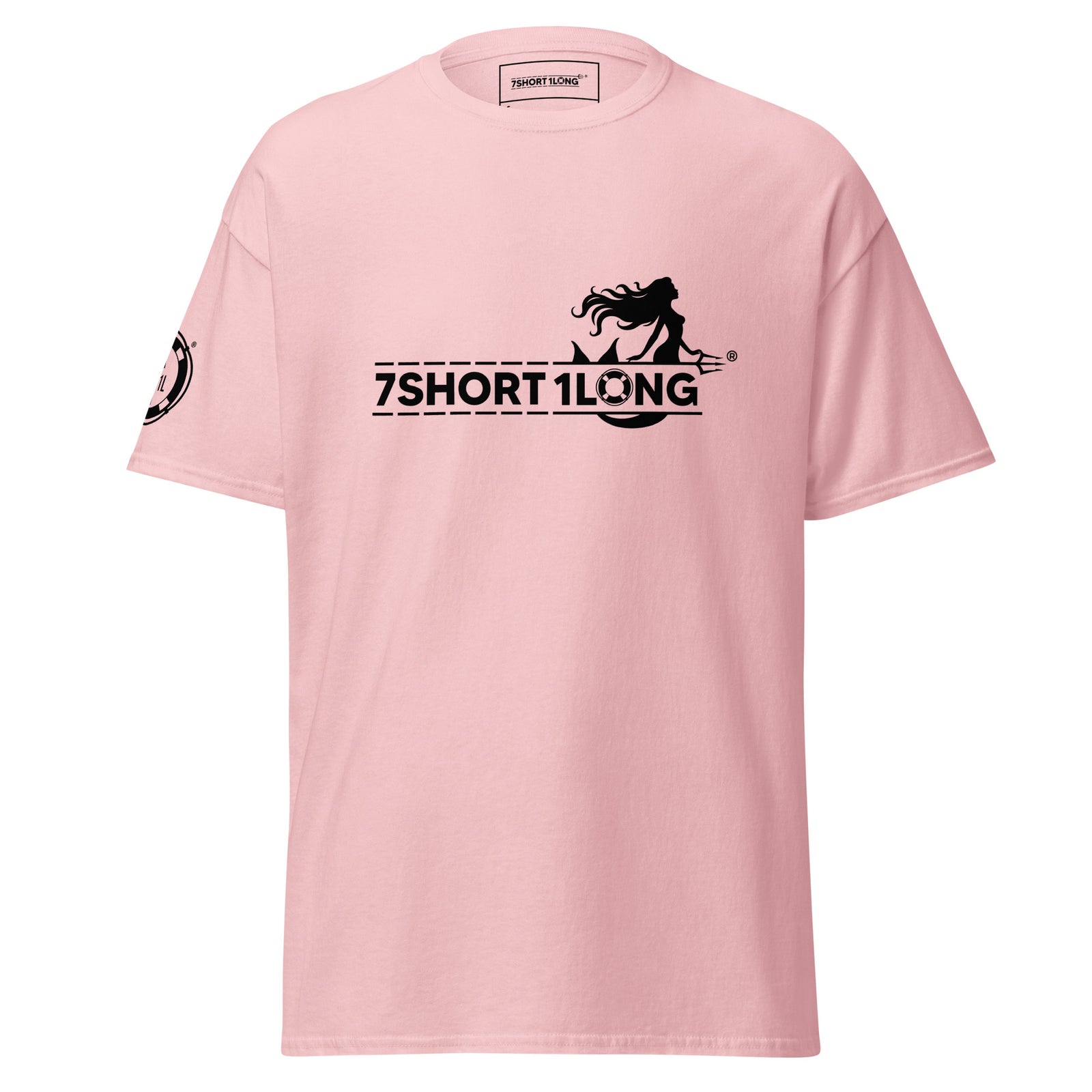 Unisex light pink Mermaid Club Nautical T-Shirt by 7SHORT1LONG® with front graphic design.