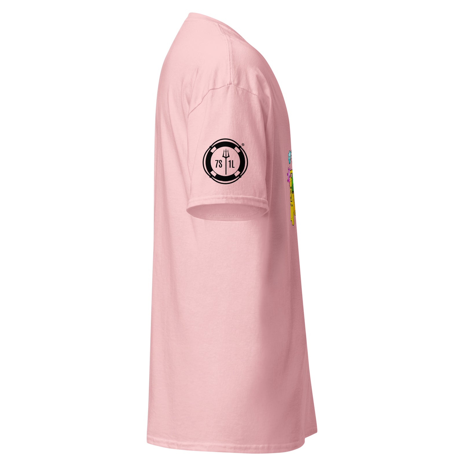 Light pink unisex Housekeeping Department T-shirt by 7SHORT1LONG®, featuring a classic crew neck and comfortable fit.