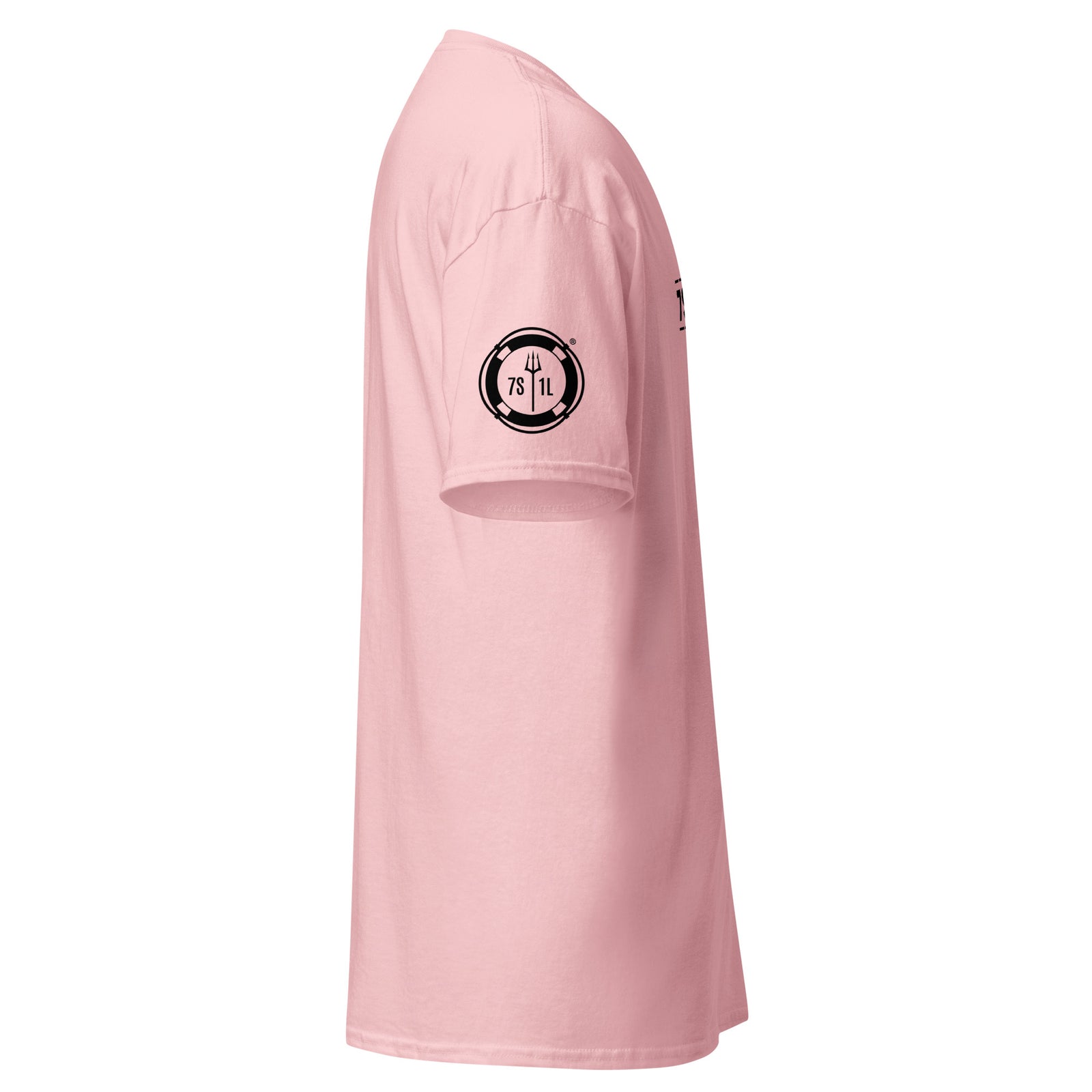 Unisex light pink Seafarer Emergency Signal T-Shirt by 7SHORT1LONG®, featuring a classic fit and nautical-inspired design.