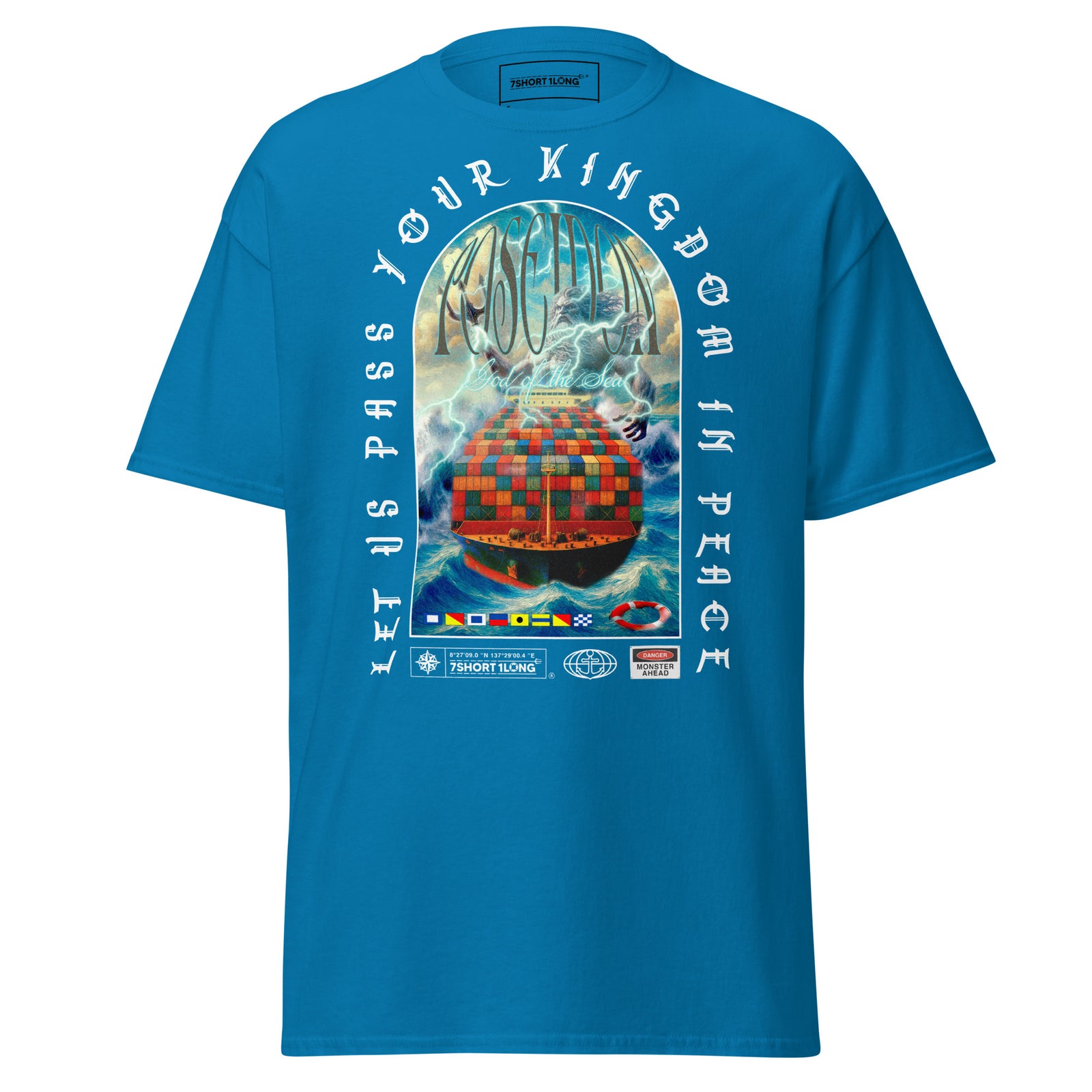 greek god poseidon t-shirt container ship ocean storm cargo vessel nautical graphic tee