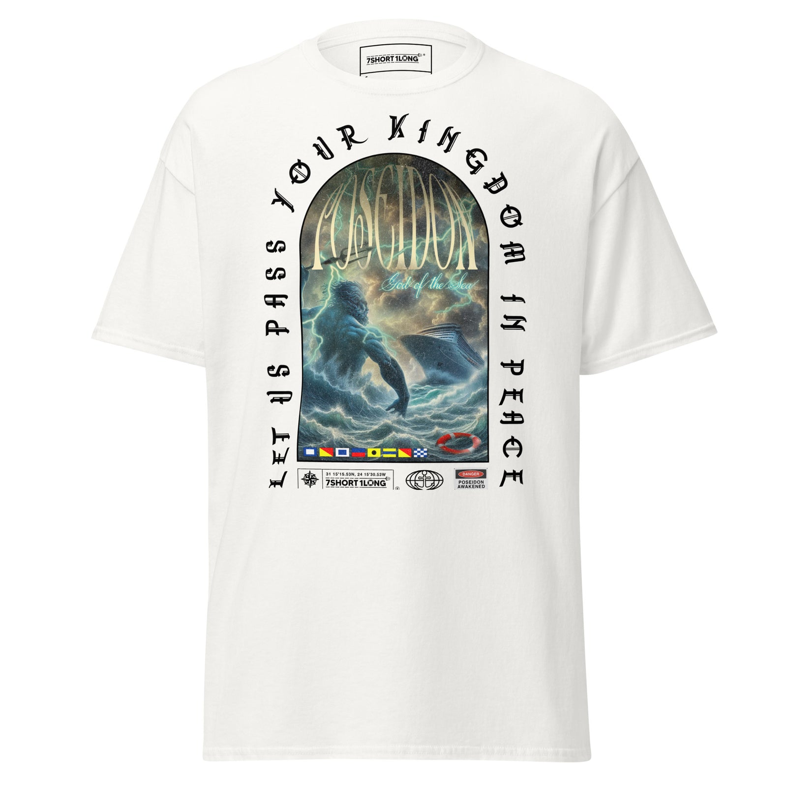 modern poseidon cruise ship t-shirt greek god ocean liner storm nautical tee