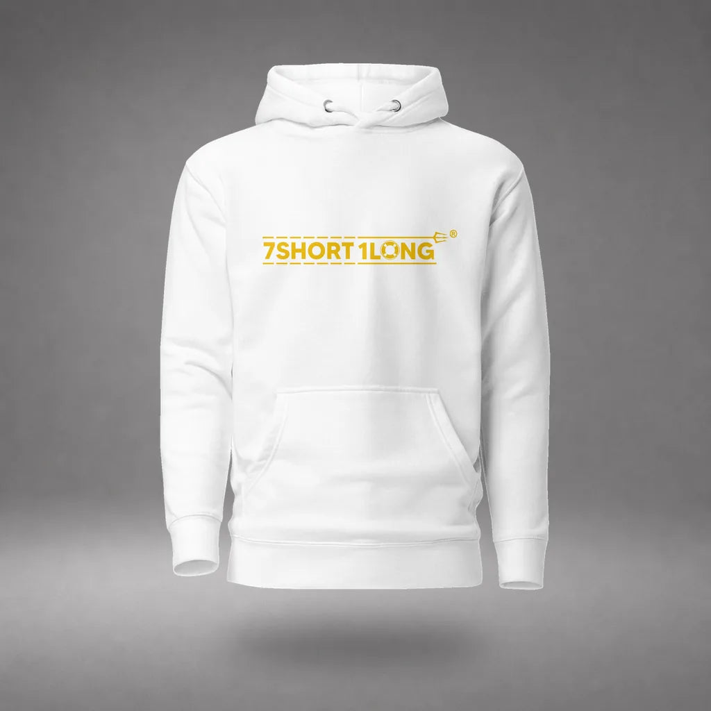 Vietnamese Sailor Hoodie in White, front view, floating over a gray studio floor.