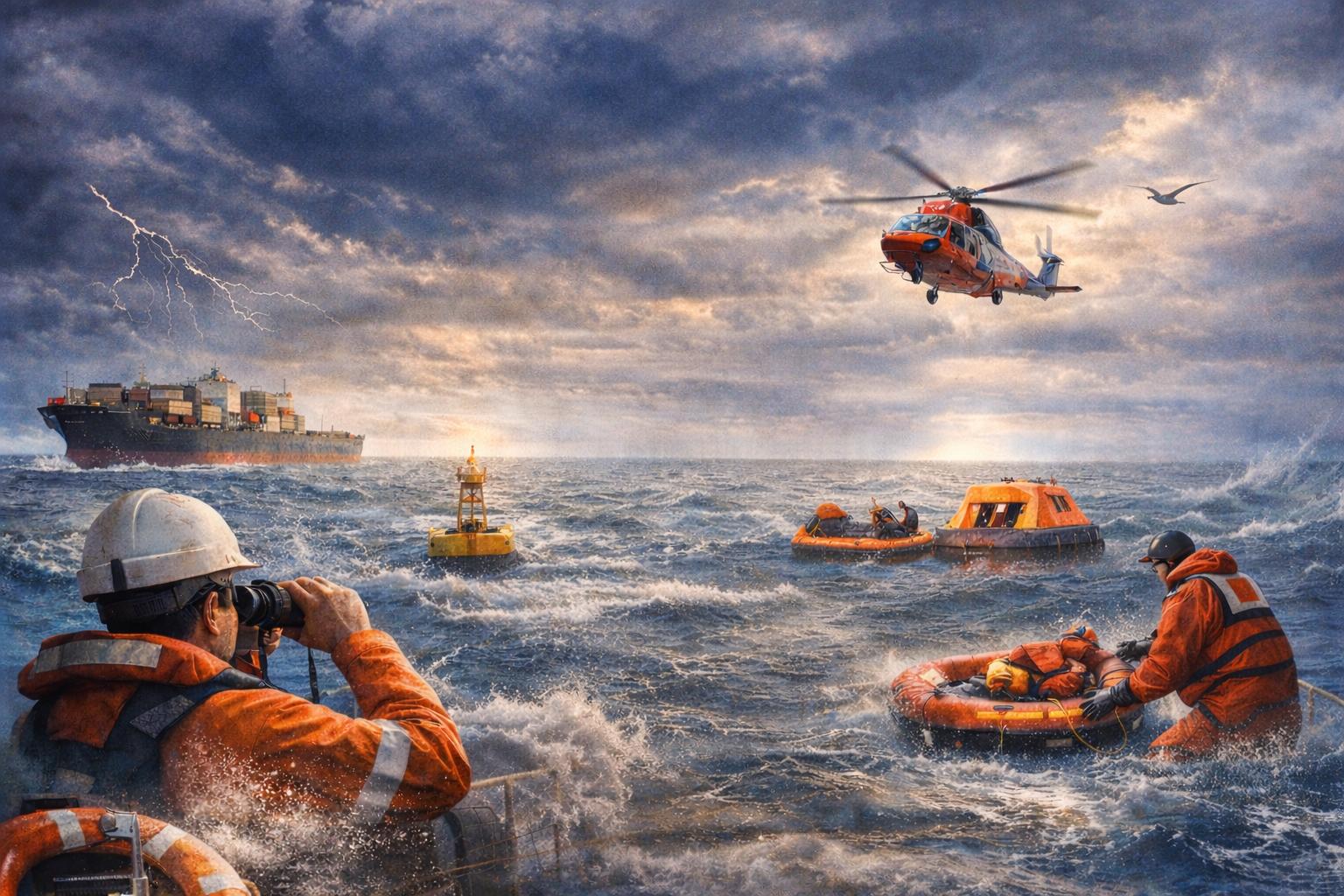 Maritime emergency response illustrating safety at sea and crew preparedness
