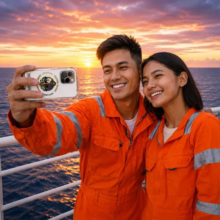 people have a Maritime Iphone Clear Case and do a selfie on a cruise ship