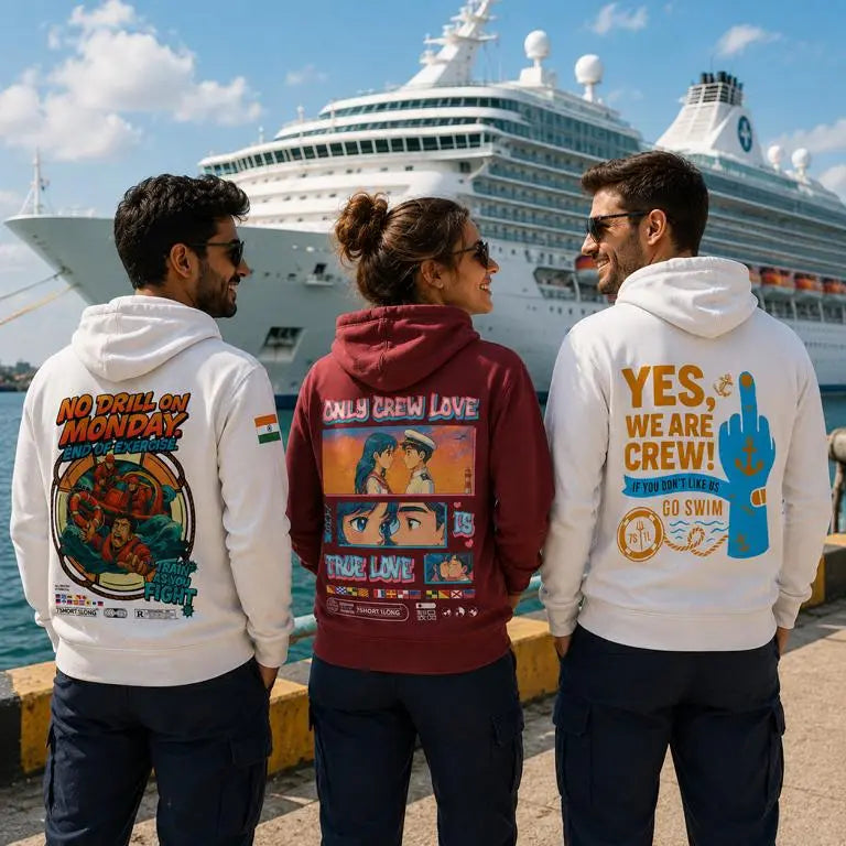 Crew HumorHoodie inspired by the real humor, routines, and teamwork shared by seafarers working across the world’s oceans. Built for crews aboard container ships, tankers, bulk carriers, cruise ships, and offshore vessels, the Crew Humor Hoodie