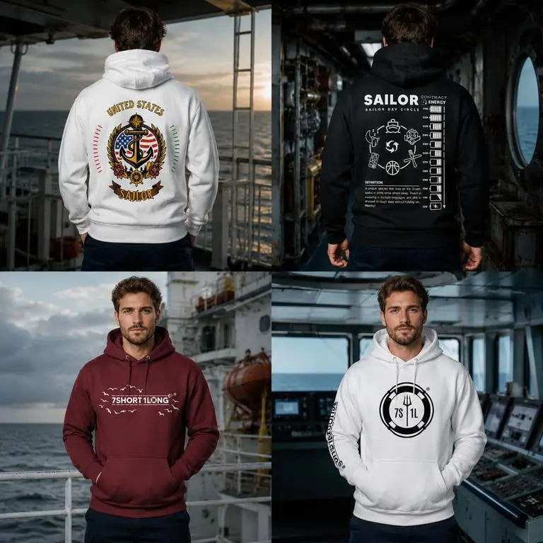 Seafarer Hoodie worn by sailors and seafarer on different places on a ship