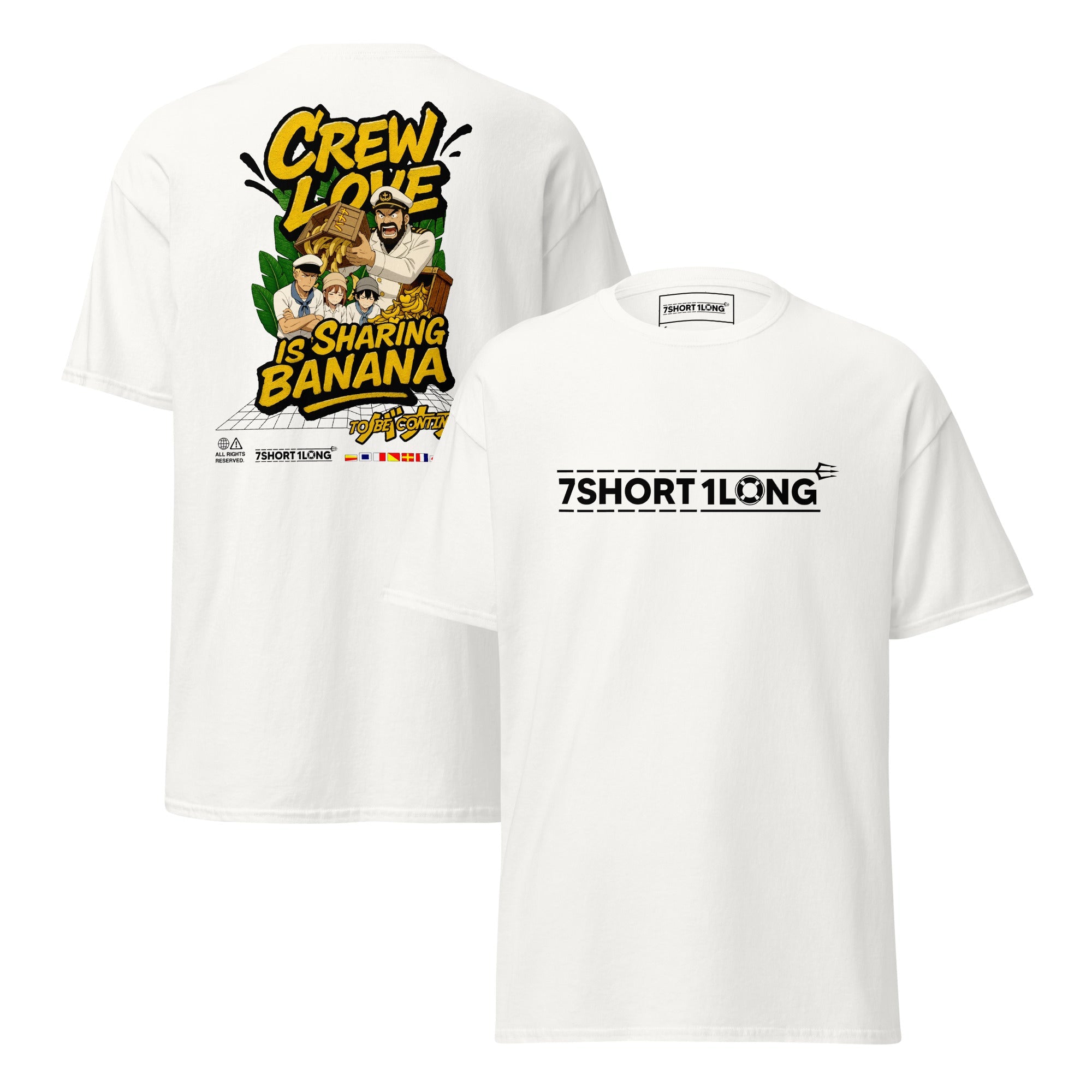 white t-shirt with banan print for ship life