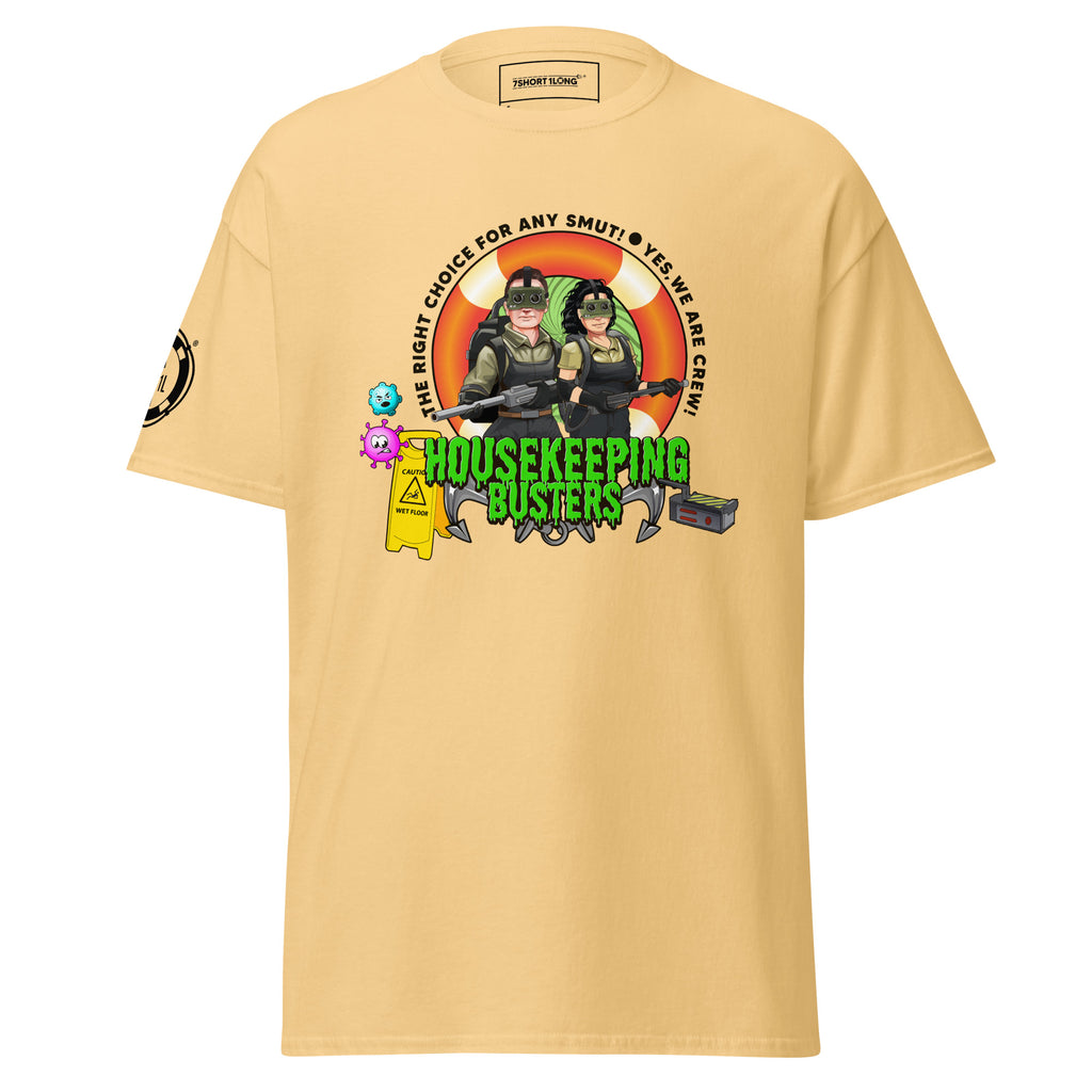 Cruise ship housekeeping department T-shirt by 7SHORT1LONG® featuring a casual fit and printed logo design.