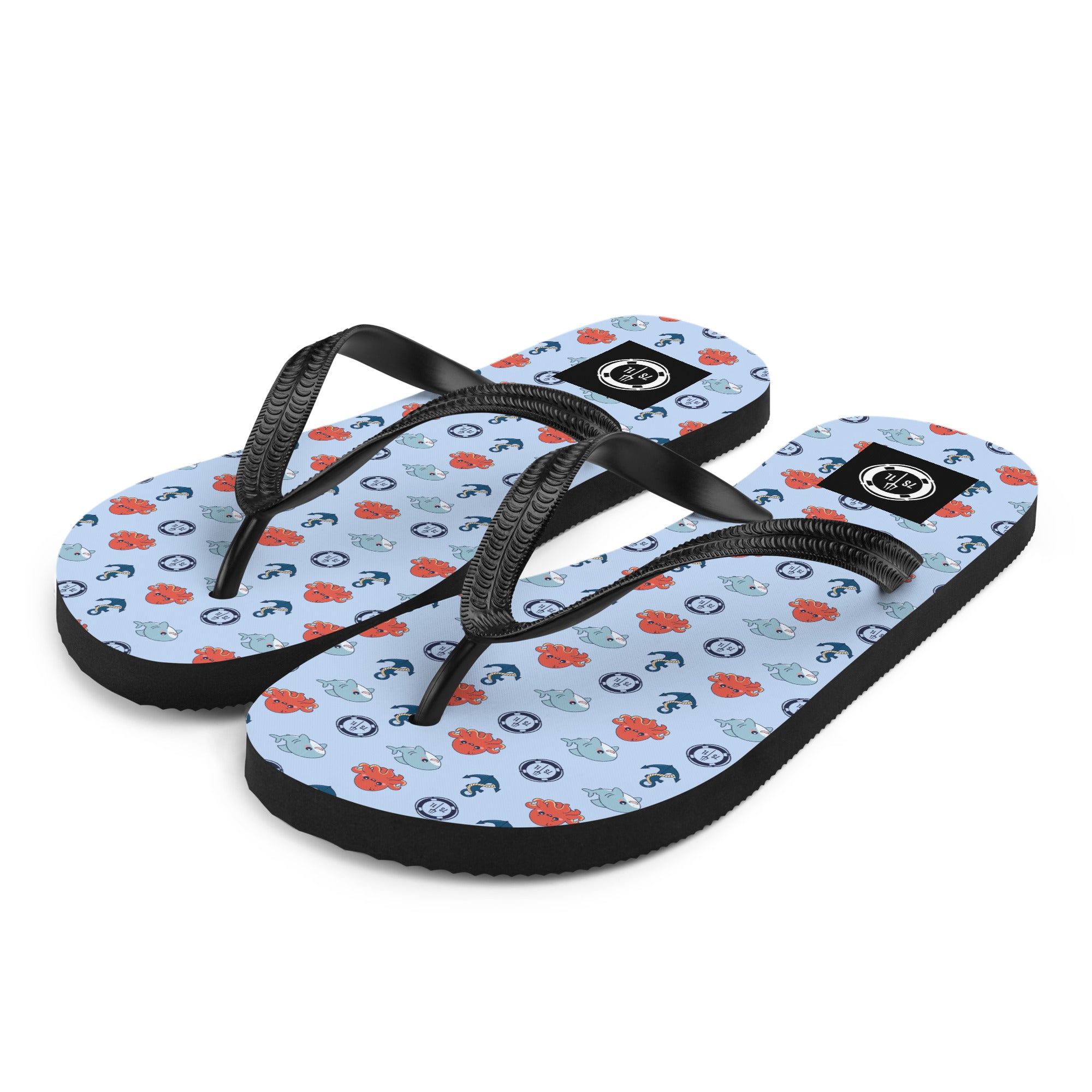 Nautical Octopus Flip Flops – Ocean Pattern Beach Sandals