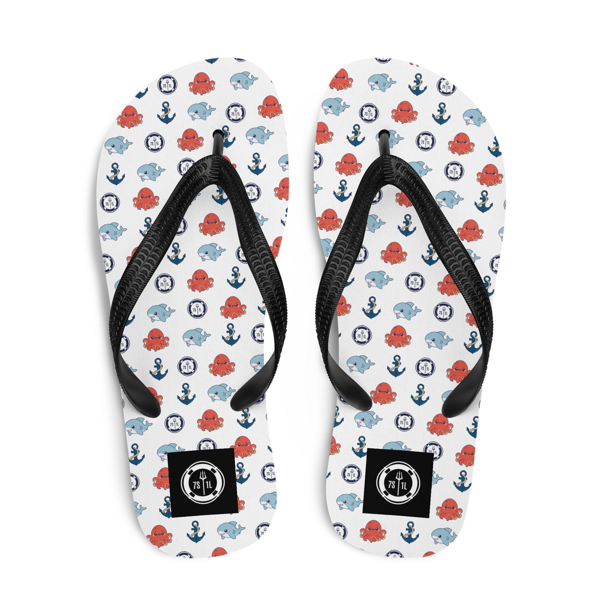 cute maritime pattern on a white flip flop