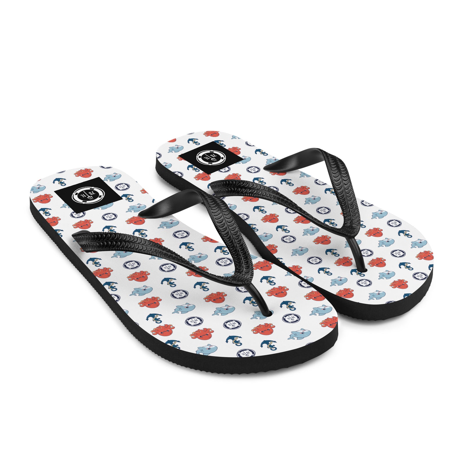 Sea Life Maritime Nautical Anchor Beach Flip Flops in white
