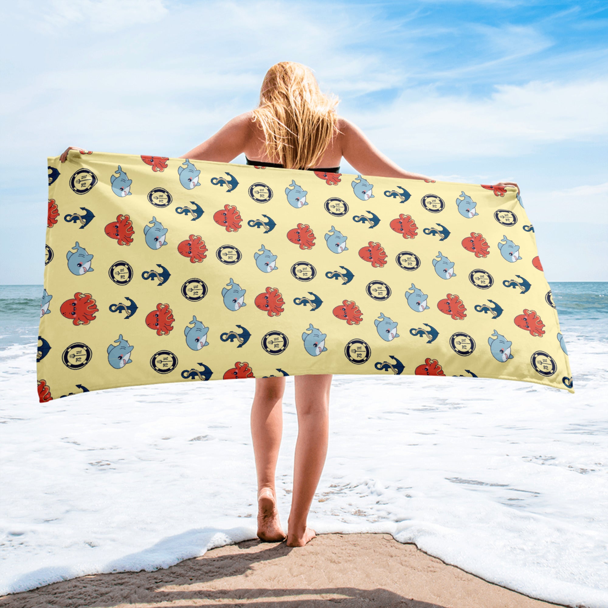 Cute Ocean Party Beach Towel – Baby Octopus & Baby Shark Main image