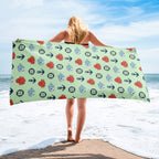 Cute Ocean Party Beach Towel – Baby Octopus & Baby Shark ocean green