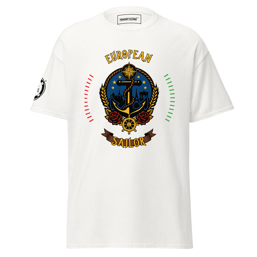 European Sailor T-Shirt by 7SHORT1LONG® featuring nautical-inspired design, soft fabric, and classic fit in a casual style.