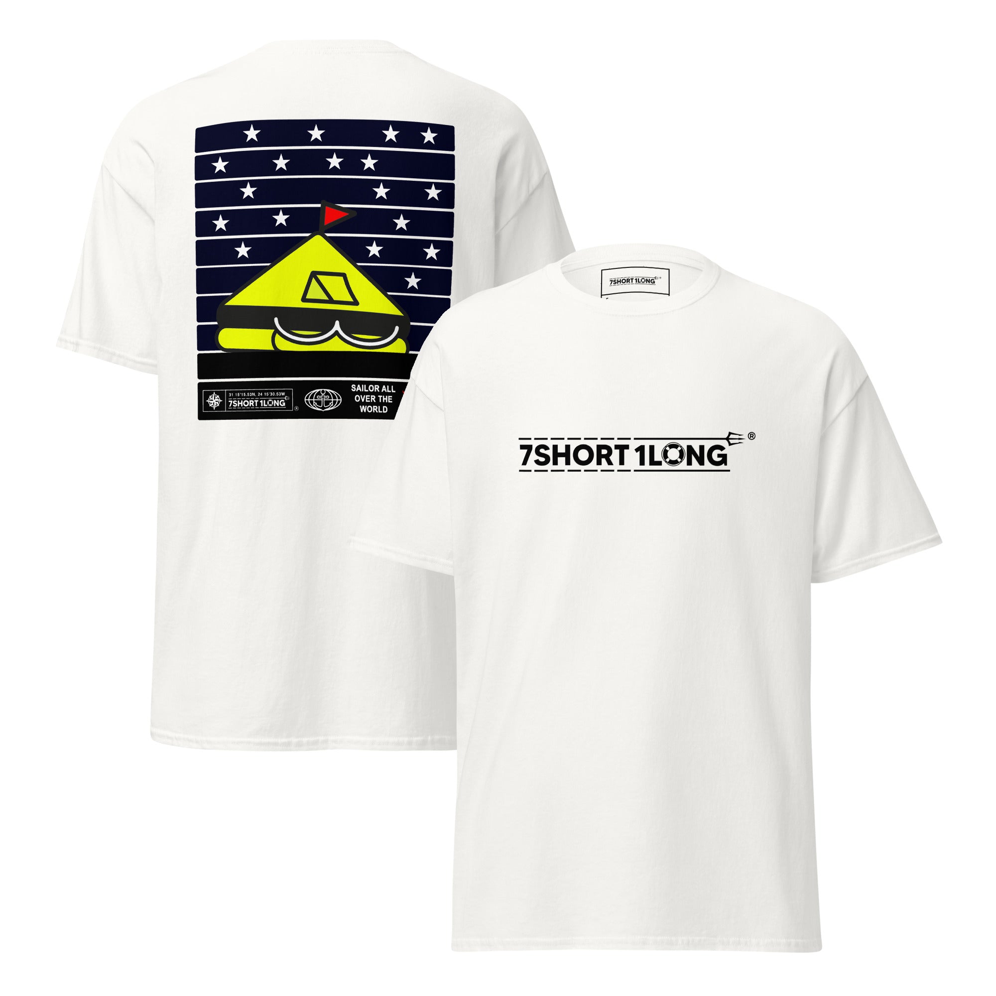 Maritime Survival Gear Nautical Graphic White Tee, 7SHORT1LONG Life Raft T-Shirt