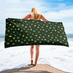 Green Anchor Lighthouse beach towel with nautical ocean pattern, inspired by SOLAS, from 7SHORT1LONG®.