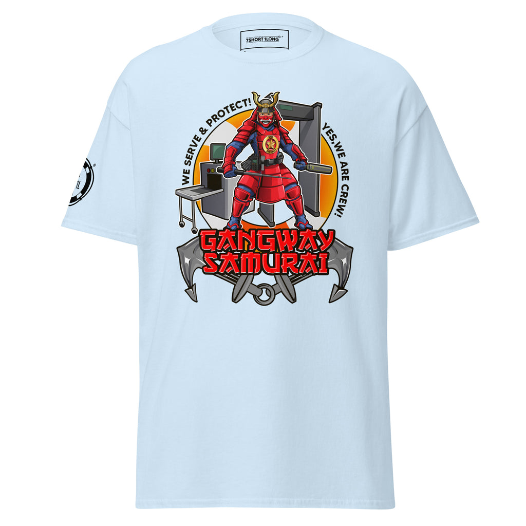 7SHORT1LONG® ship security department T-shirt featuring a crew logo and maritime-themed design on soft cotton fabric.