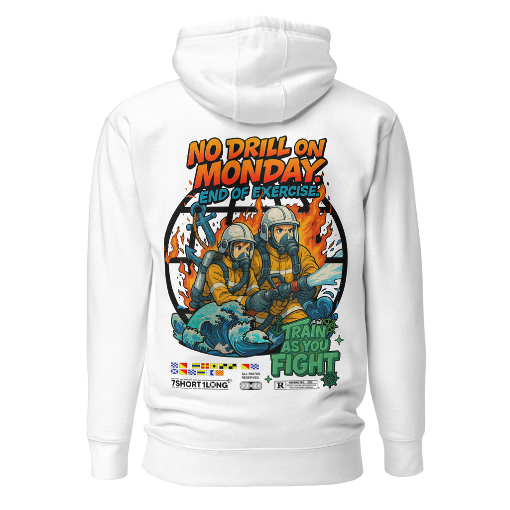 Red Sefarer Fire Drill Hoodie by 7SHORT1LONG® featuring a front fire drill graphic and comfortable, casual fit.