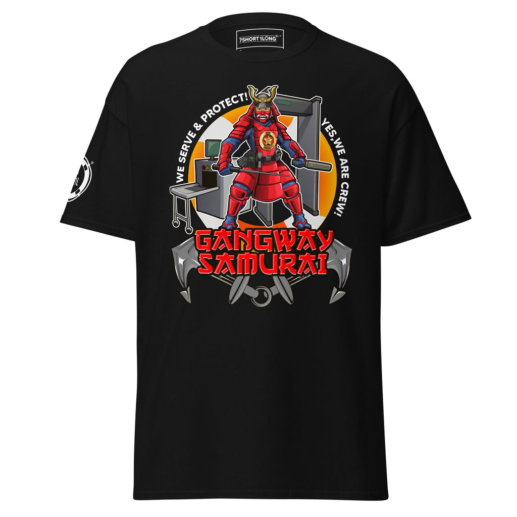 7SHORT1LONG® ship security department T-shirt featuring a crew security guard design on the front.