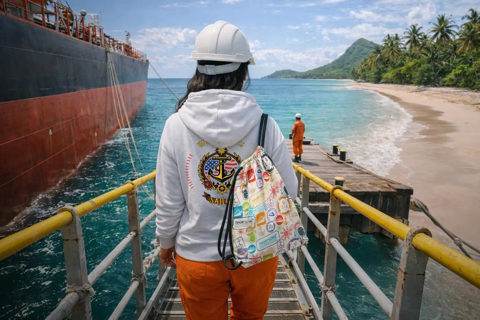 person like to leave the ship with a shore leave bag and a maritime nauticla hoodie