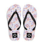 Red, white, and blue Coast Guard flip flops with nautical security pattern by 7SHORT1LONG®, featuring a casual sandal design.