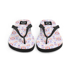 Red, white, and blue Coast Guard flip flops by 7SHORT1LONG® featuring nautical security pattern on casual sandals.