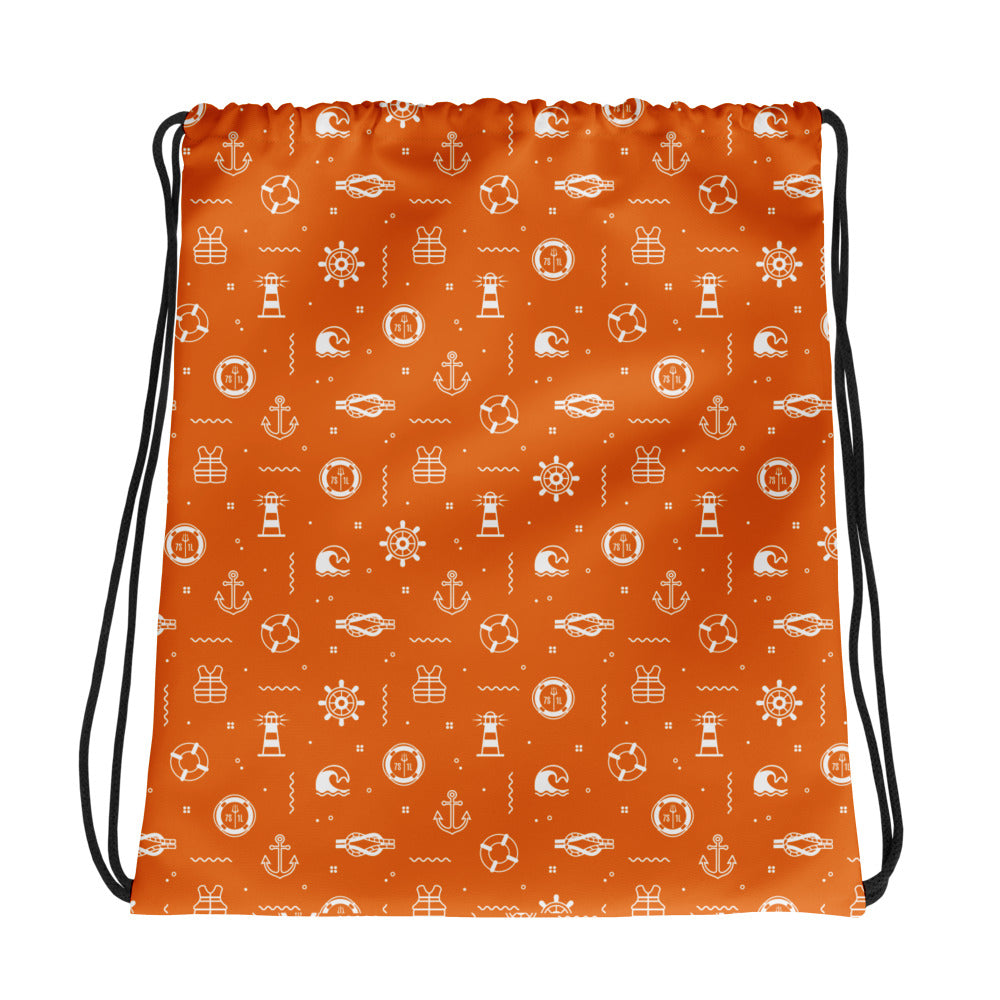 Drawstring bag with nautical pattern on an orange background Main image