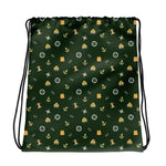 Green drawstring bag with nautical pattern on a white background